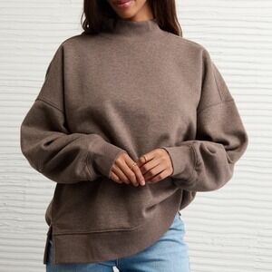American Eagle Mock Neck Sweatshirt Brown Medium New With Tags